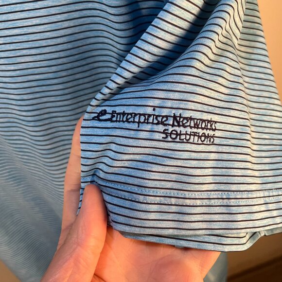 FootJoy FJ Men's blue and black striped s/s golf polo shirt Large L EUC - Picture 5 of 7